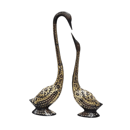 BRASS DUCK HAND ENGRAVING SCULPTURE (BLACK) SET OF 2